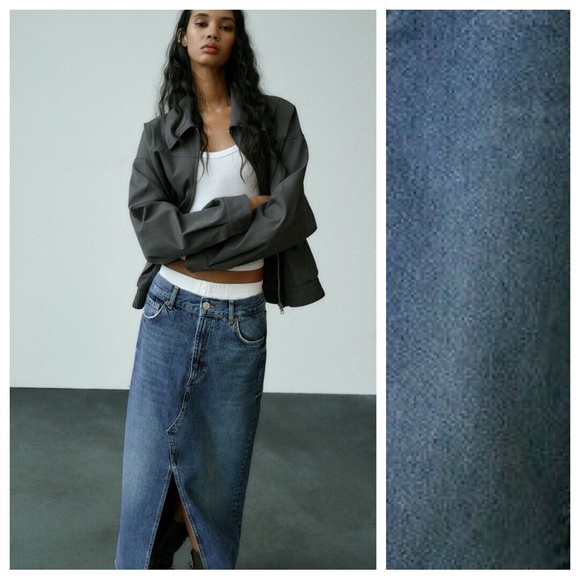 NWT. Zara Blue Low-Rise TRF Denim Maxi Skirt with Boxer Detail. Size S. - Picture 2 of 13
